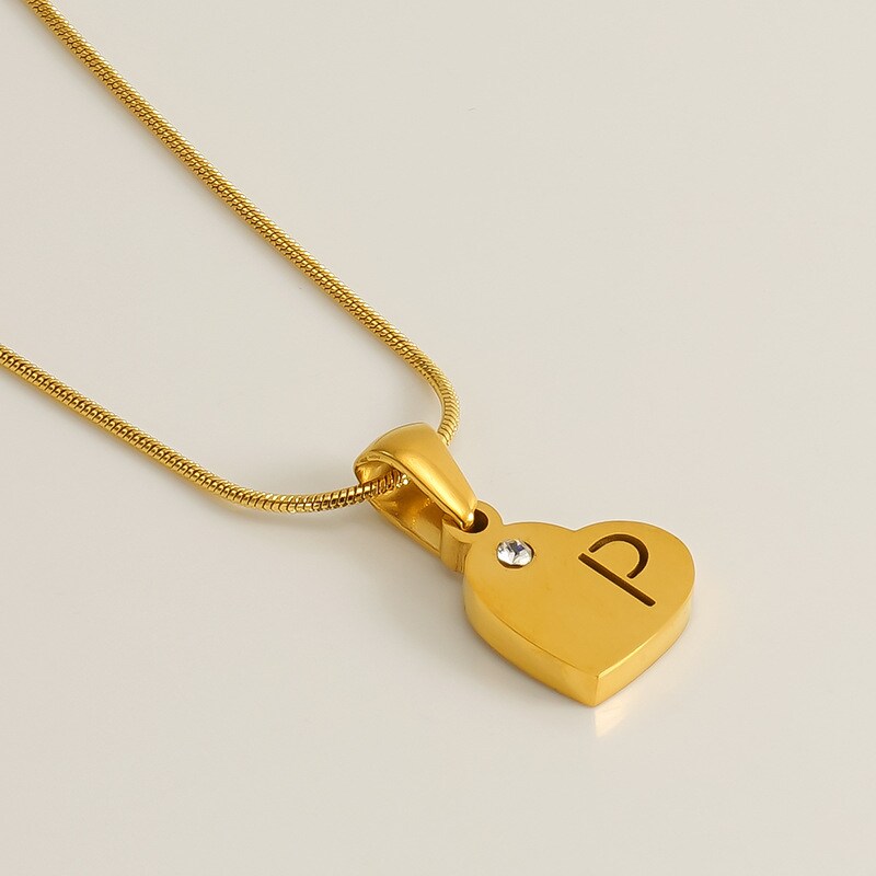 Gold color / 1 Piece Simple Series Simple Letter P Stainless Steel 18K Gold Plated Rhinestone Unisex Pendant Necklaces Picture16